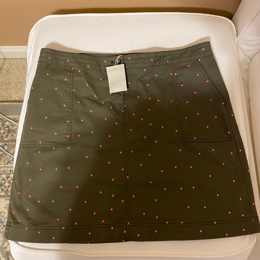 Boden Mini A-Line Skirt Polka Dot Front Pockets Print Womens Size 14 R Green